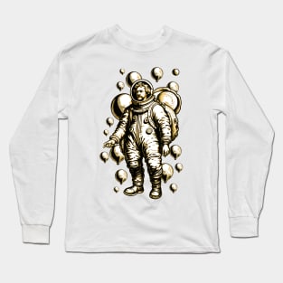 sad astronaut baroque black white graphic illustration design Long Sleeve T-Shirt